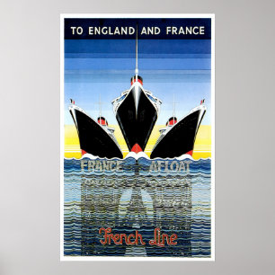 Póster Anuncio de Barco Vintage de Línea Francesa