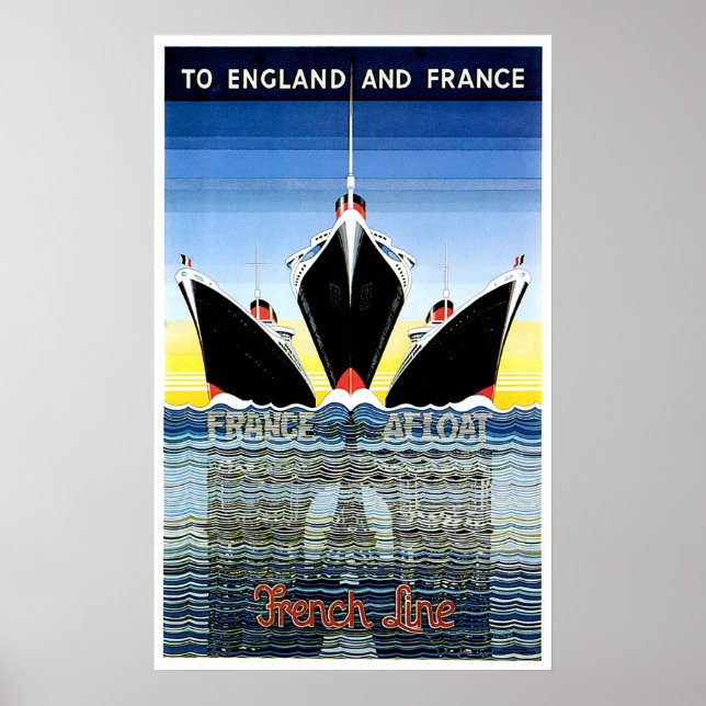 Póster Anuncio de Barco Vintage de Línea Francesa (Frente)