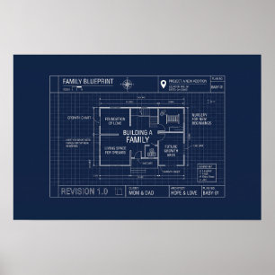 Póster Anuncio de bebé con plano de familia