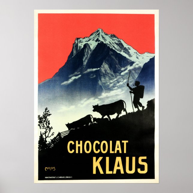 Póster Anuncio de bebida de chocolate suizo CHOCOLAT KLAU (Frente)