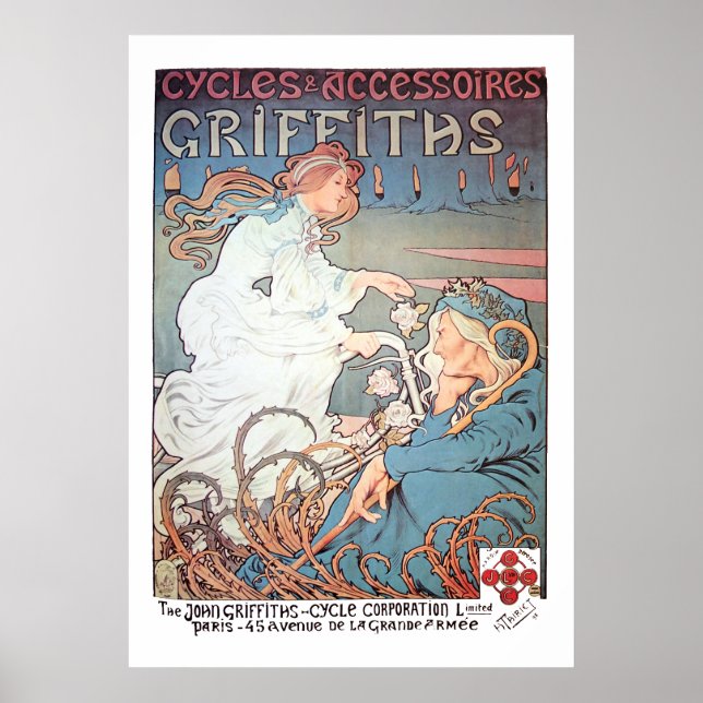 Póster Anuncio de bicicleta Art Nouveau de época por H. T (Frente)