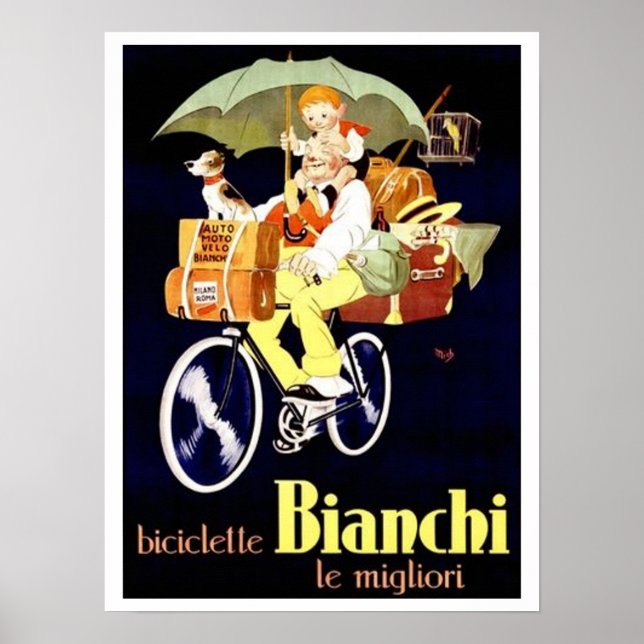 Póster Anuncio de bicicleta bianchi italiano de época (Frente)