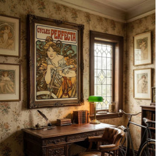Póster Anuncio de bicicleta de Art Nouveau de Alphonse Mu