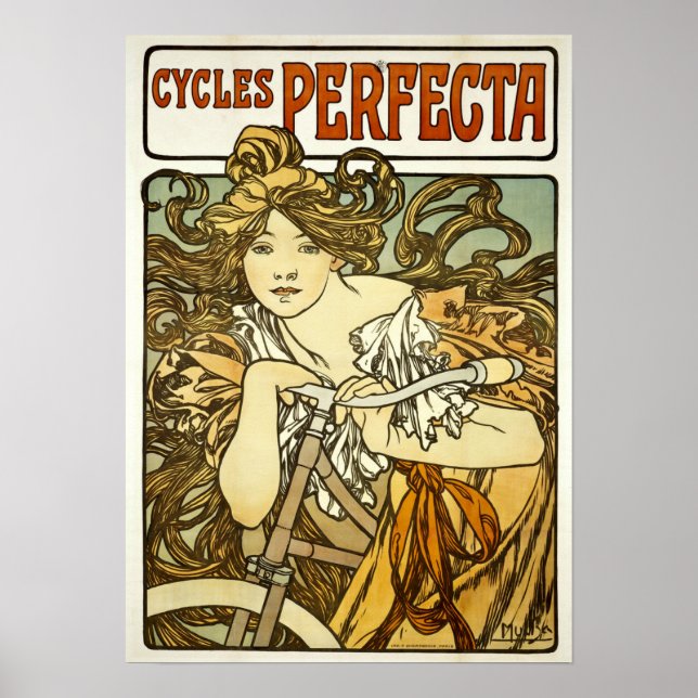 Póster Anuncio de bicicleta de Art Nouveau de Alphonse Mu (Frente)