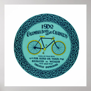 Póster Anuncio de bicicleta de Columbia amarilla azul tur