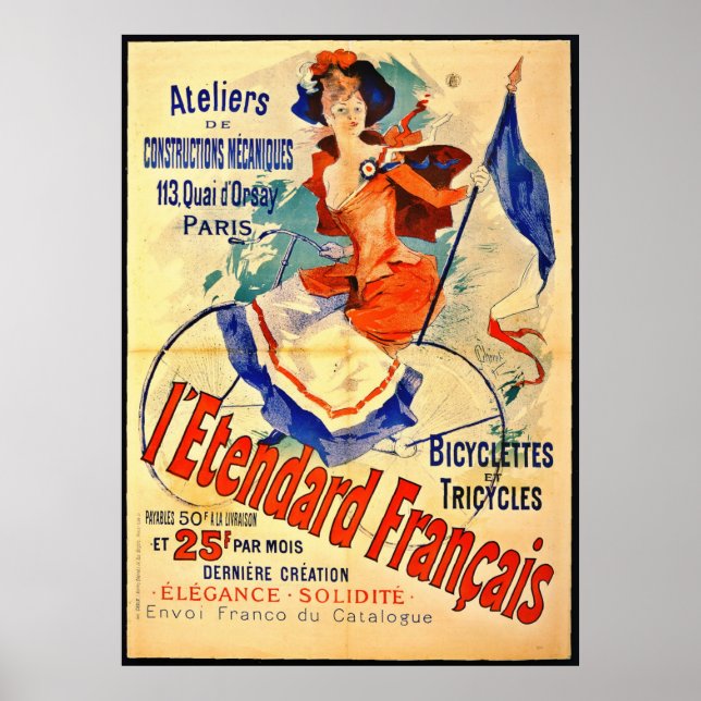 Póster Anuncio de bicicleta francés de época 1891 (Frente)