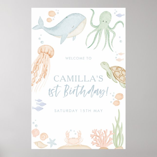 Póster Anuncio de bienvenida de Sea Baby Shower de 24x36" (Frente)