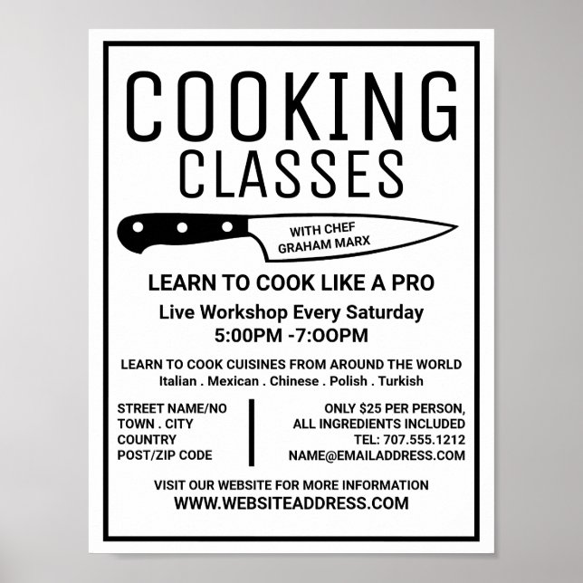 Póster Anuncio de Black Knife, Gourmet, clases de cocina (Frente)