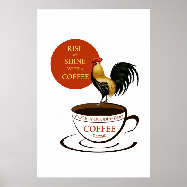 Póster Anuncio de café de época, gallo y copa de café (Frente)