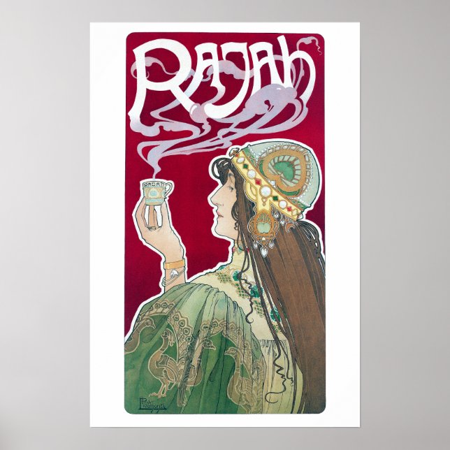 Póster Anuncio de café de estilo Art Nouveau Rajah (Frente)