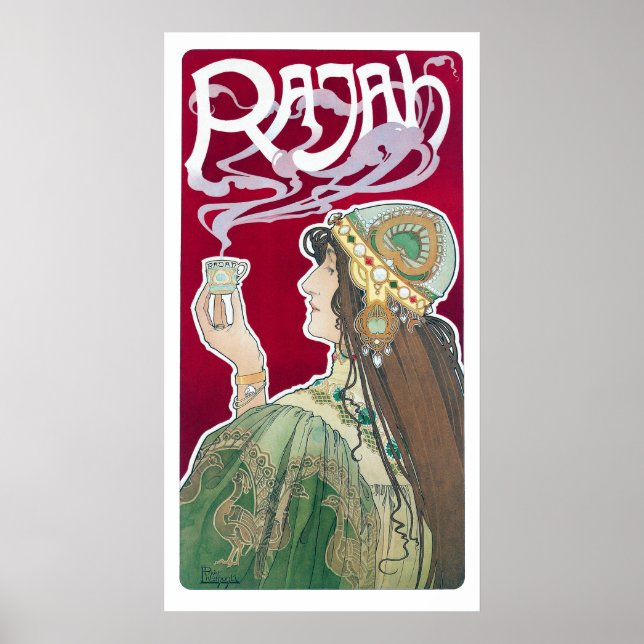 Póster Anuncio de café de estilo Art Nouveau Rajah (Frente)