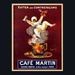 Póster Anuncio de Cafe Francés Vintage Repro. Art Deco<br><div class="desc">Este hermoso poster vertical de reproducción de anuncios en cafés franceses muestra a un hombre flotando en el vapor de una taza de café de China. Está vestido de blanco con un cinturón verde sobre un fondo rojo oscuro. Digitalmente restaurado a discreción del artista. Perfecto para la decoración de la...</div>