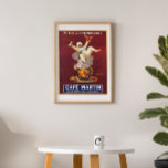 Póster Anuncio de Cafe Francés Vintage Repro. Art Deco<br><div class="desc">Este hermoso poster vertical de reproducción de anuncios en cafés franceses muestra a un hombre flotando en el vapor de una taza de café de China. Está vestido de blanco con un cinturón verde sobre un fondo rojo oscuro. Digitalmente restaurado a discreción del artista. Perfecto para la decoración de la...</div>