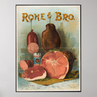 Póster Anuncio de carne de época rohe y bro