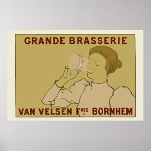 Póster Anuncio de cerveza belga de estilo Art Nouveau