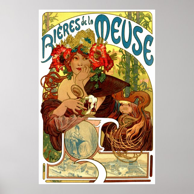 Póster Anuncio de cerveza de estilo Art Nouveau de Alphon (Frente)