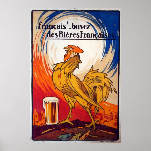 Póster Anuncio de cerveza francés vintage (Frente)
