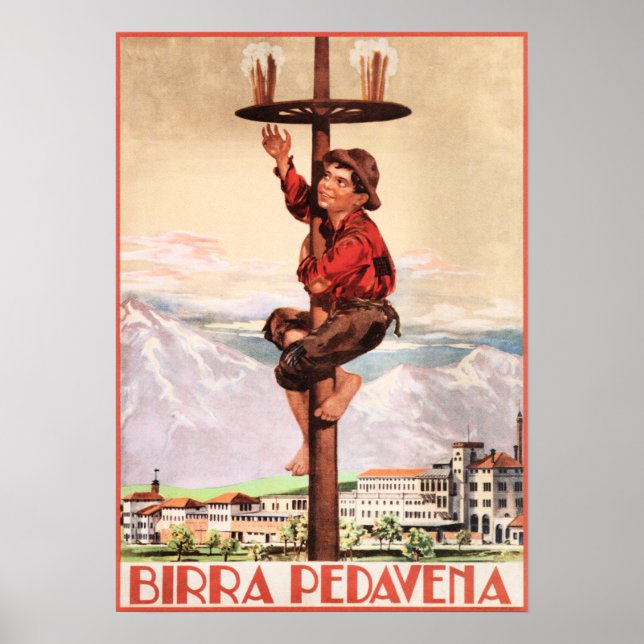 Póster Anuncio de cerveza italiano de época BIRRA PEDAVEN (Frente)