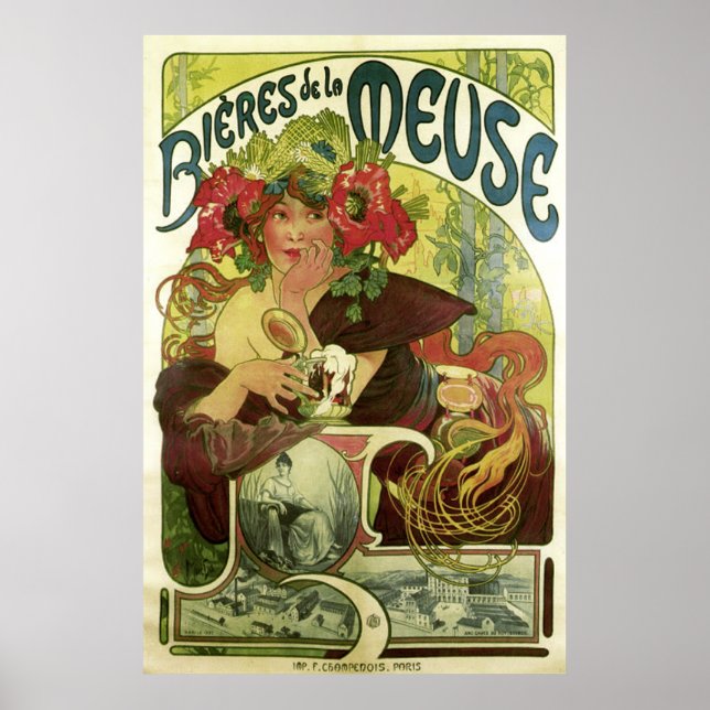 Póster Anuncio de cerveza Vintage Mucha (Frente)