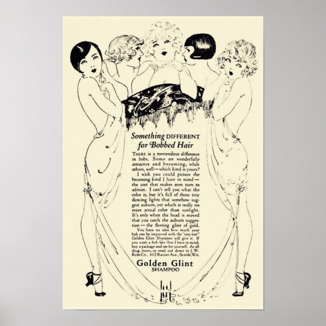 Póster Anuncio de champú dorado vintage (Frente)
