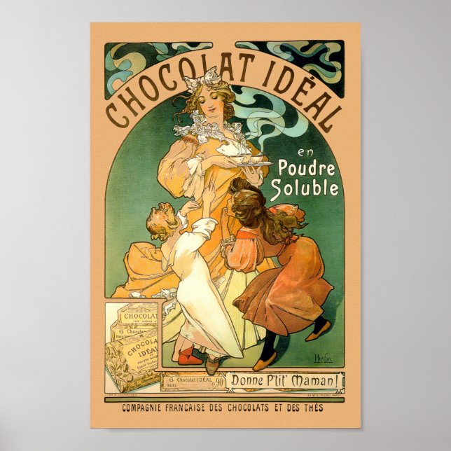 Póster Anuncio de chocolate Art Nouveau de Alphonse Mucha (Frente)