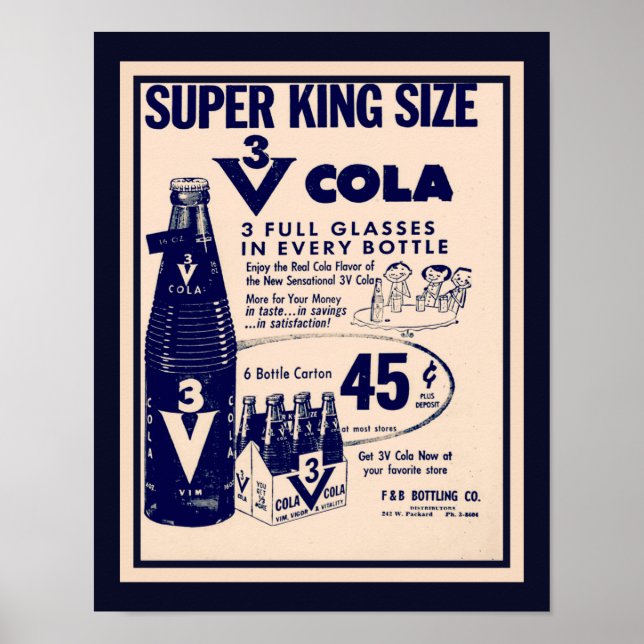 Póster Anuncio de cola de 3 V de Vintage de los años 60 (Frente)
