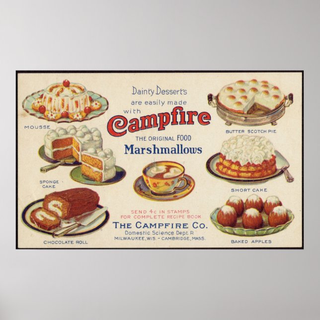 Póster Anuncio de comida Vintage Campfire Marshmallow (Frente)
