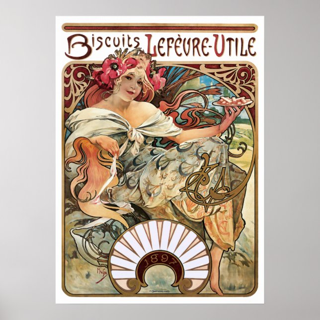 Póster Anuncio de cookie de Art Nouveau de Alphonse Mucha (Frente)