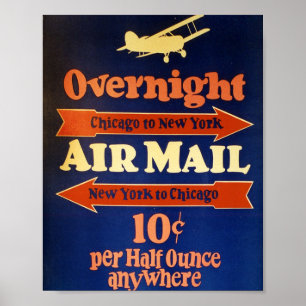 Póster Anuncio de correo aéreo antiguo, Chicago