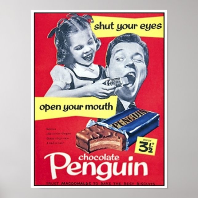 Póster Anuncio de cosecha de pingüino de chocolate (Frente)