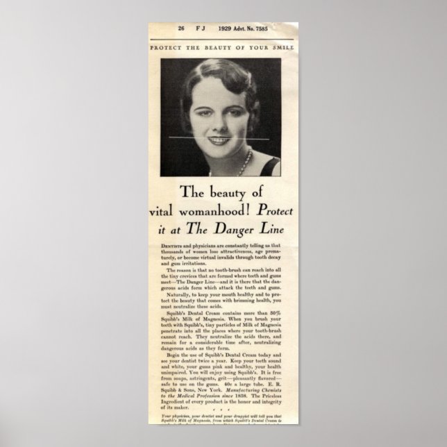 Póster Anuncio de crema dental de Squibb de 1929 (Frente)
