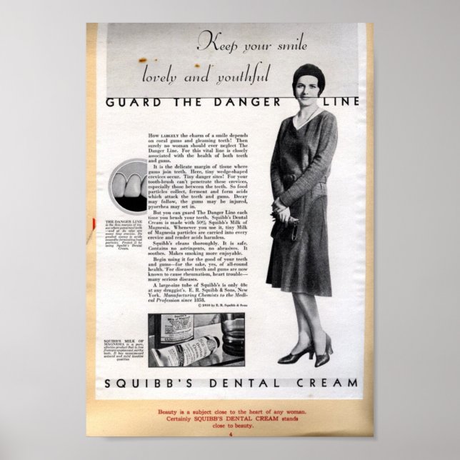 Póster Anuncio de crema dental de Squibb de 1929 (Frente)