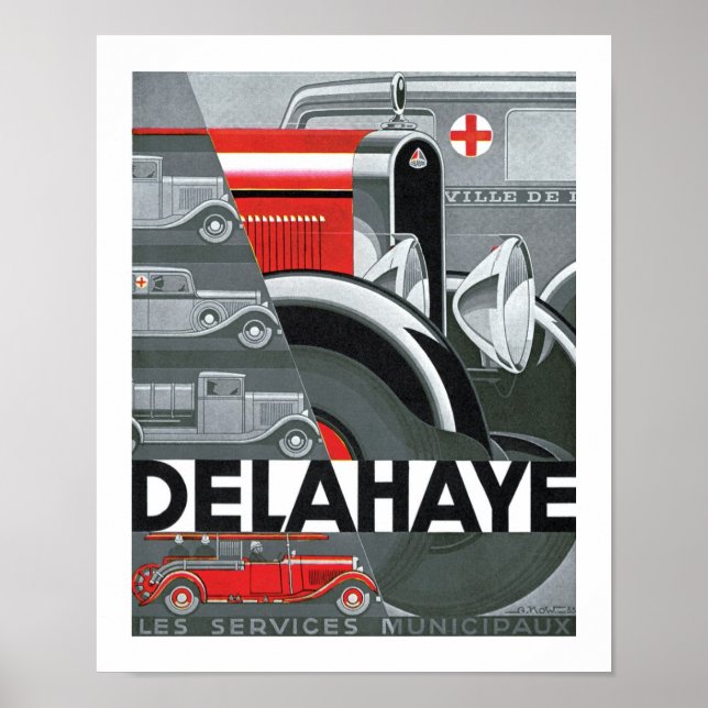Póster Anuncio de Delahaye Art Deco para automóviles (Frente)