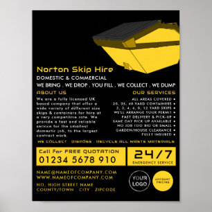 Póster Anuncio de empresa de basureros amarillos, sáltese