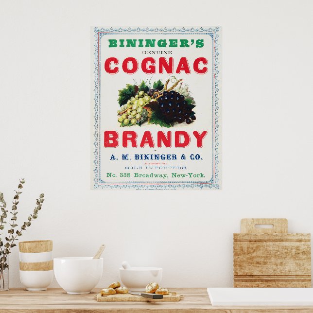 Póster Anuncio de época para Cognac Brandy de Bininger. (Cocina)