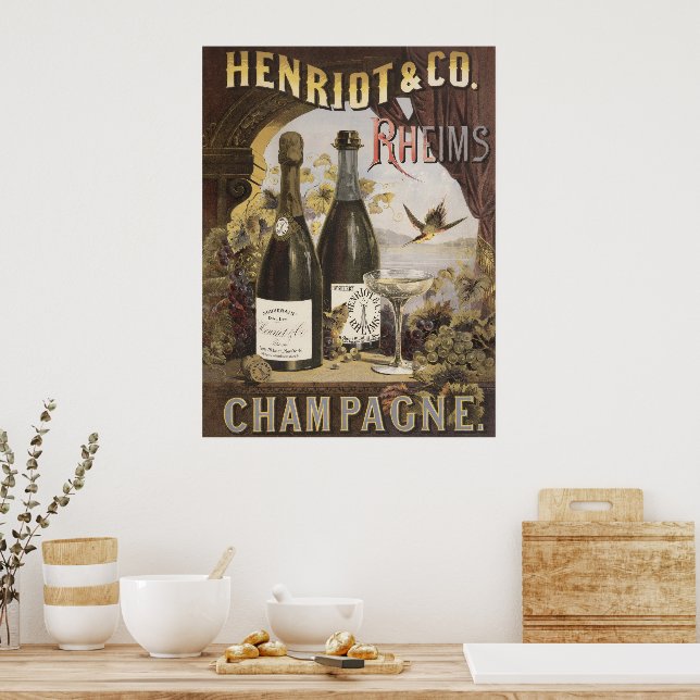 Póster Anuncio de época para Henriot & Co. Rheims Champag (Cocina)