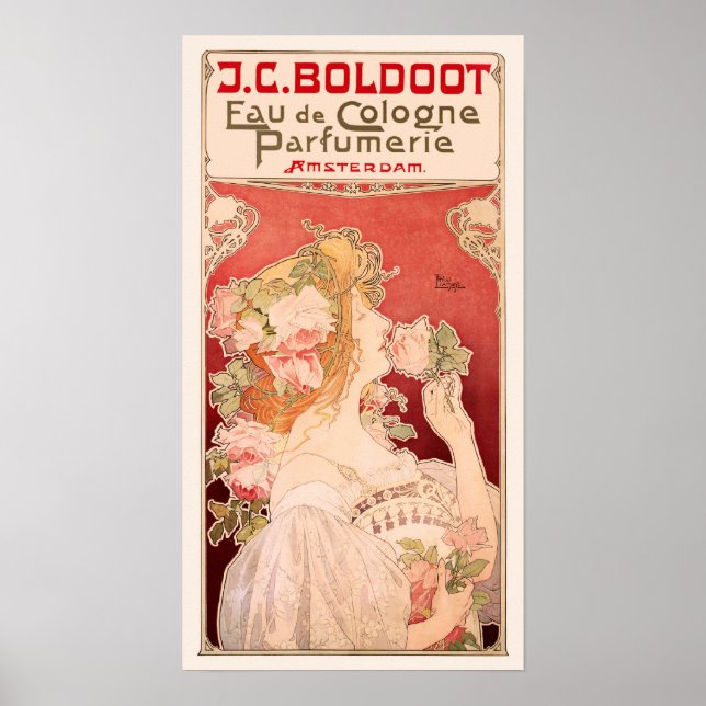 Póster Anuncio de fragancia Art Nouveau con Rosas (Frente)