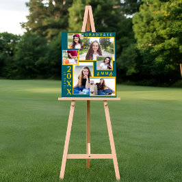 Póster Anuncio de Graduación Verde y Dorado con Múltiples