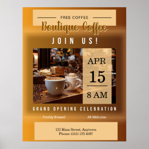 Póster Anuncio de Gran Apertura de Cafetería
