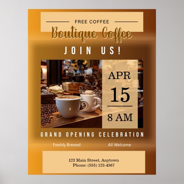 Póster Anuncio de Gran Apertura de Cafetería (Frente)