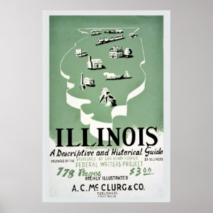 Póster Anuncio de guía de viajes de Illinois