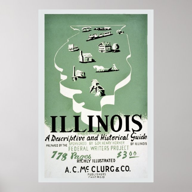 Póster Anuncio de guía de viajes de Illinois (Frente)
