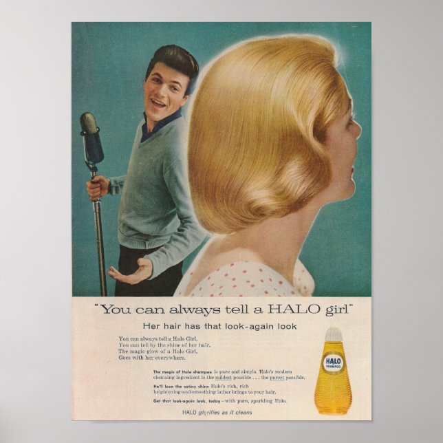 Póster anuncio de Halo Shampoo de Tommy Sands 1958 (Frente)