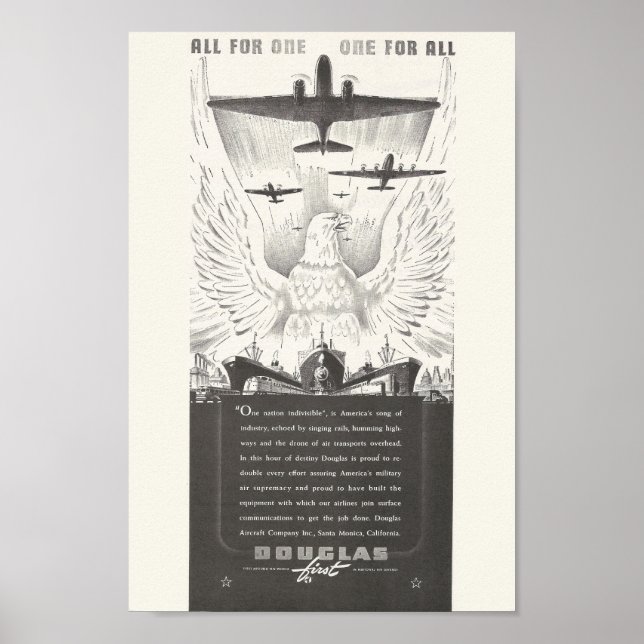 Póster Anuncio de la aeronave Douglas de 1941 (Frente)