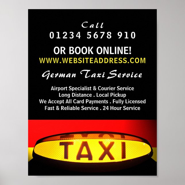 Póster Anuncio de la bandera del taxi en Alemania (Frente)