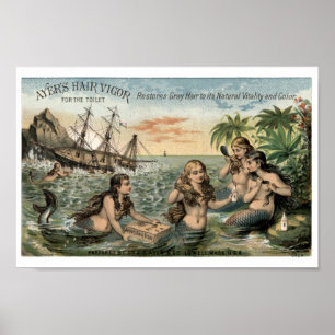 Póster Anuncio de la época victoriana con sirenas