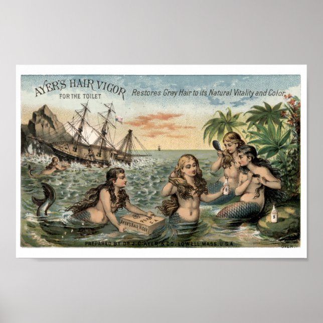 Póster Anuncio de la época victoriana con sirenas (Frente)