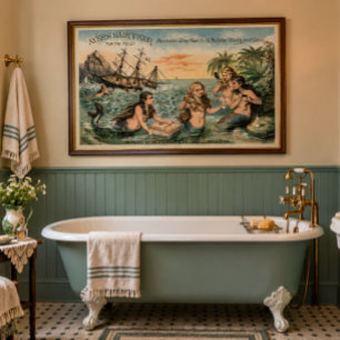 Póster Anuncio de la era victoriana vintage con sirenas