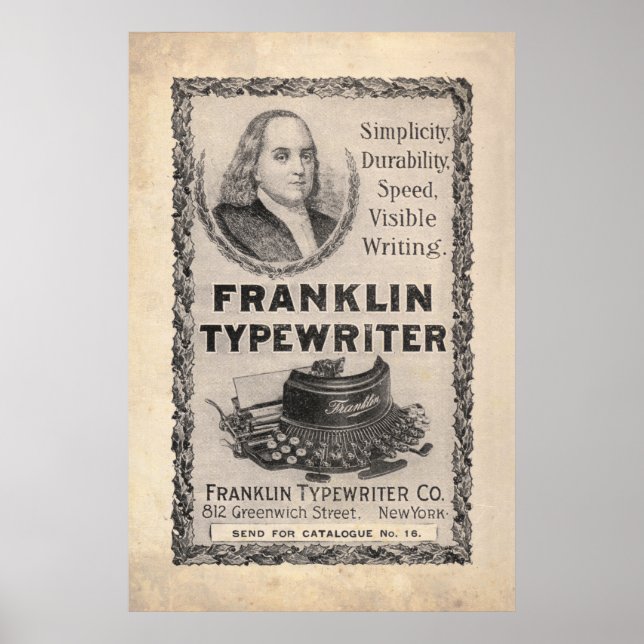 Póster Anuncio de la vieja máquina de escribir Franklin d (Frente)