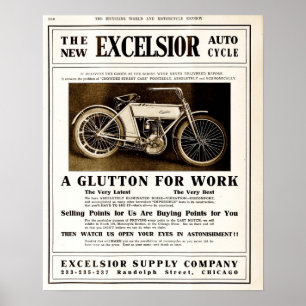 Póster Anuncio de las motocicletas Excelsior Vintage 1907